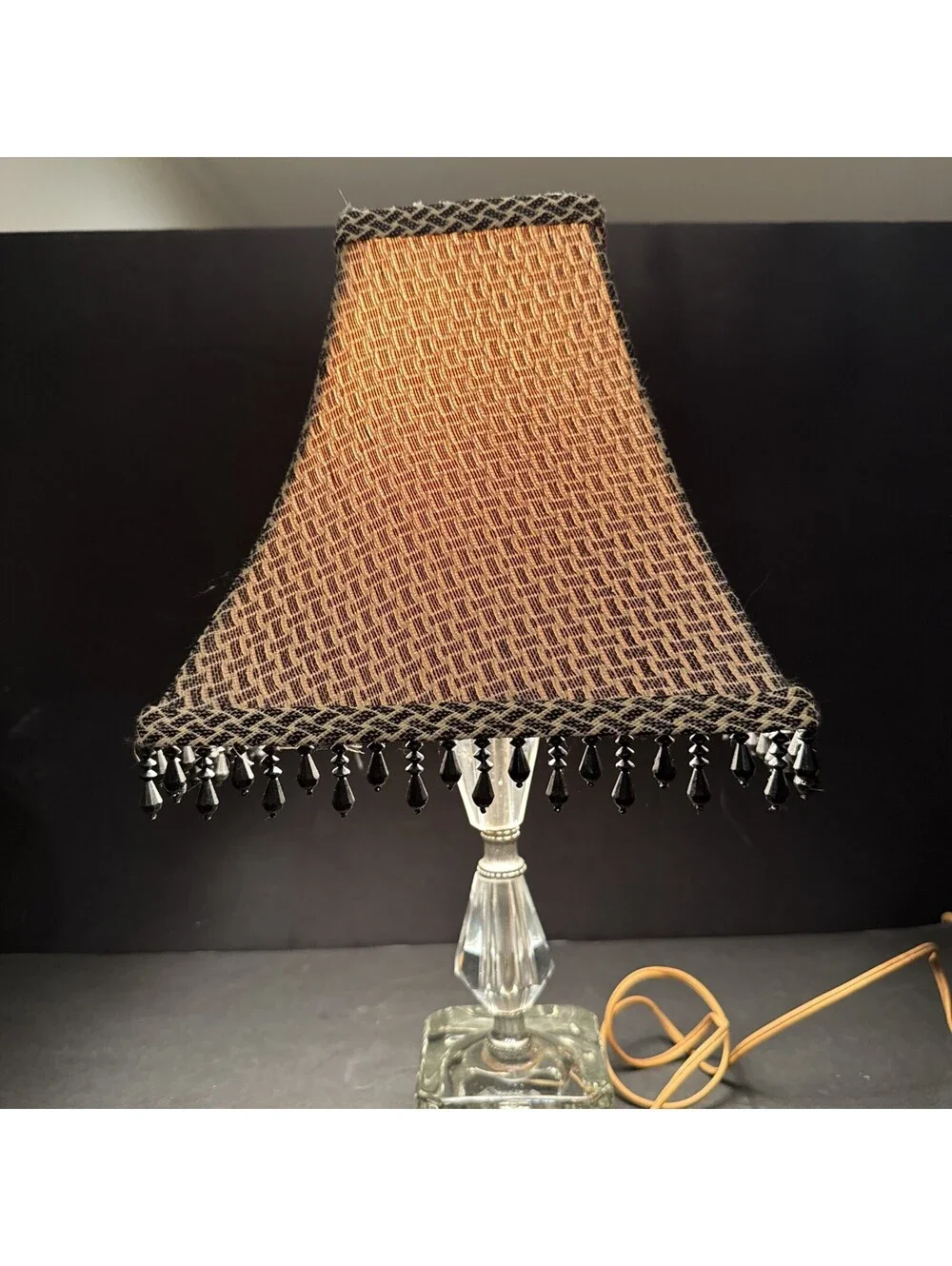 Victorian Art Deco Boho Style Beaded Fringe Table Lamp 16.5” H By 9” W